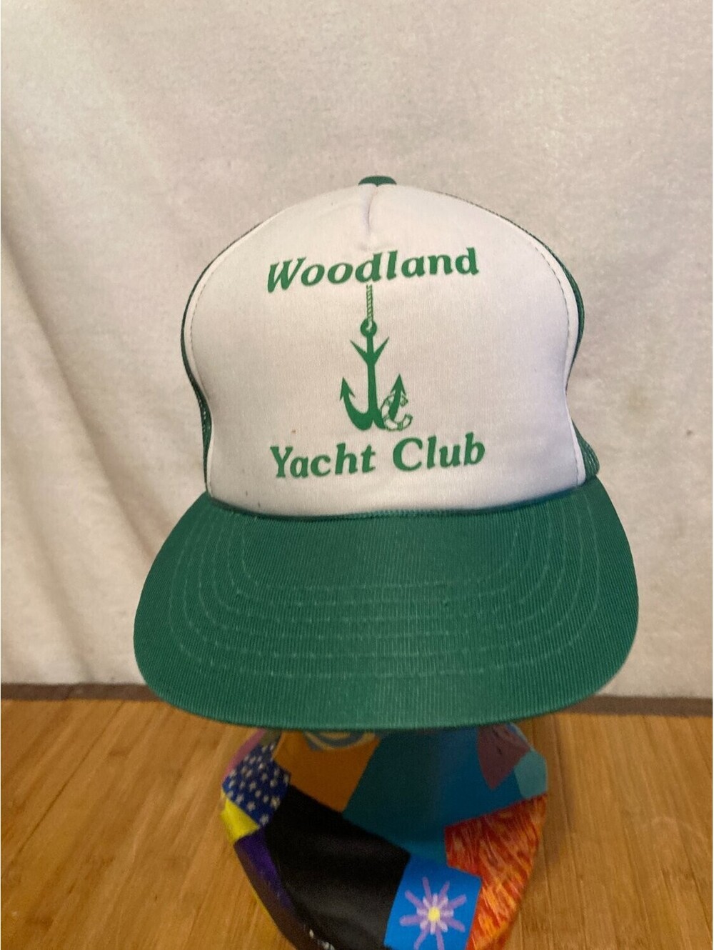 JR Woodland Yacht Club Trucker Hat Anchor Logo Mens OS Green 1980s Mesh Back